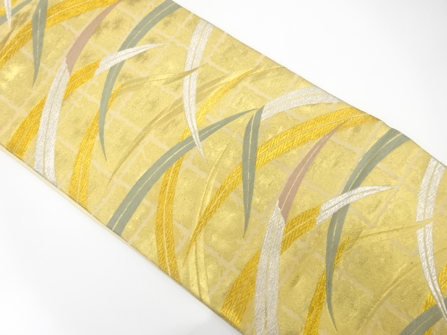 JAPANESE KIMONO / ANTIQUE FUKURO OBI / SILK / WOVEN GRASS & GRID